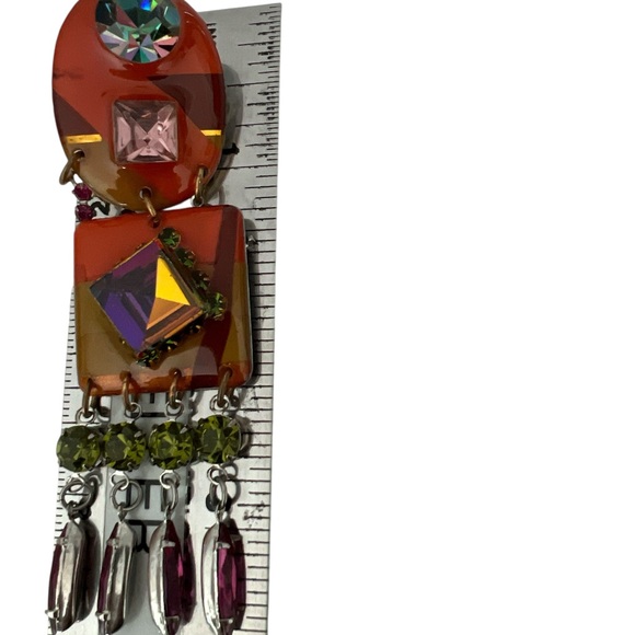 Vintage Earrings clip 70s multicolor gems statement articulating charms dangling - Picture 8 of 10